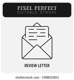 E-mail thin line icon. Open envelope with letter. Pixel perfect, editable stroke. Online message, promotion, feedback. Vector illustration.