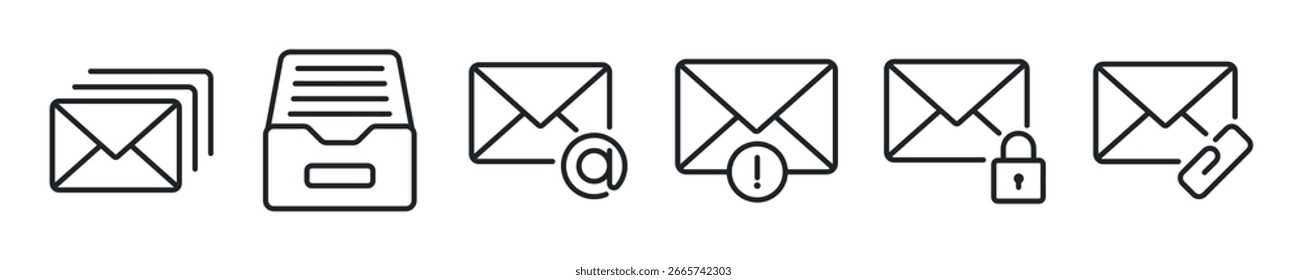Conjunto de iconos de línea delgada de correo electrónico. Correo, sobre, letra, iconos mínimos