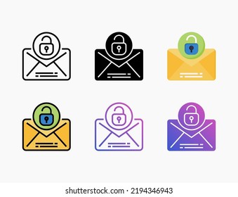 Correo electrónico Desbloquear conjunto de iconos con línea, contorno, plano, relleno, glifo, color, gradiente. Actrazo editable y píxel perfecto. Se puede usar para productos digitales, presentación, diseño de impresión y más.