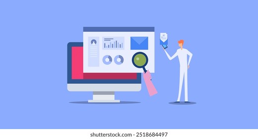 Email user analytics, Email open rate, Email campaign performance monitoring, Business people email analysis - vector illustration with icons