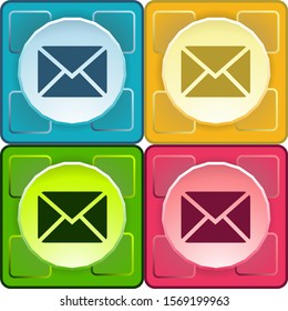 E-mail vector icon on blue, yellow, red and green background. 3D style for graphic design, Web, mobile app and Windows OS.