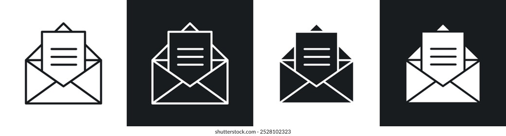 Conjunto de iconos de Vector de correo electrónico en blanco y negro