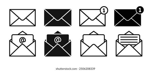 email vector icon set. mail post vector symbol. letter message envelope sign in black color. suitable for apps and websites Ui designs