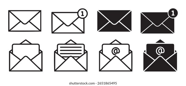 ícone de vetor de e-mail definido. símbolo de vetor de e-mail. símbolo de envelope de mensagem de carta em preto. adequado para designs de interface do usuário de aplicativos e sites.