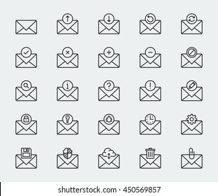 Email vector icon set in thin line style