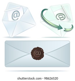 Iconos vectoriales de correo electrónico aislados en fondo blanco.