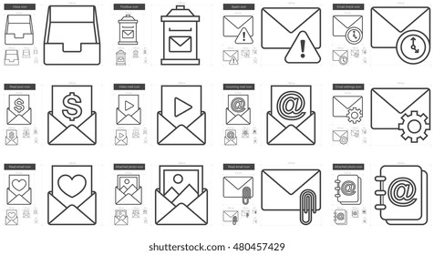 Email vector line icon set isolated on white background. Email line icon set for infographic, website or app. Scalable icon designed on a grid system.