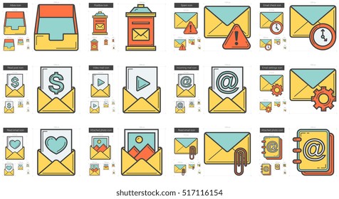 Email vector line icon set isolated on white background. Email line icon set for infographic, website or app. Scalable icon designed on a grid system.