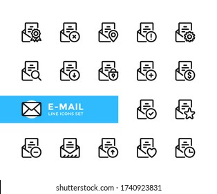E-mail vector line icons. Simple set of outline symbols, graphic design elements. Line icons