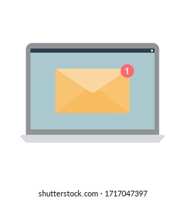 Email Vector. Email Notification On Laptop. Flat Design On White Background.