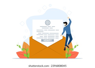 Email verification concept. get incoming email. Send and receive verification emails. Can be used for web landing pages, banners, mobile applications. Flat Vector Illustration on white background.