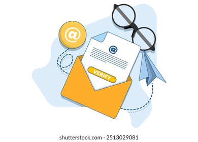 E-Mail-Verifizierungskonzept. Empfang eingehender E-Mails. Senden und Empfangen von Bestätigungs-E-Mails. Kann für Webseite, Banner, mobile App verwendet werden. Flache Vektorgrafik einzeln auf Hintergrund.