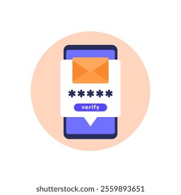 email verification icon with mobile phone, flat vector design