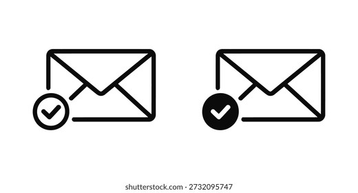 Email Verified Icon Set. Approved message check symbol in line and solid style vector illustration