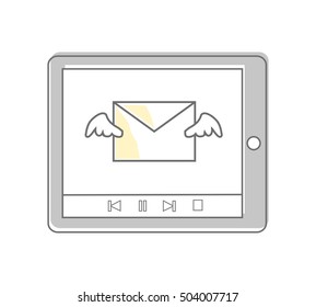 E-mail. Video marketing. Approaches, methods and measures to promote products and services based on video. Video marketing business flat. Online video, internet technology and media social marketing