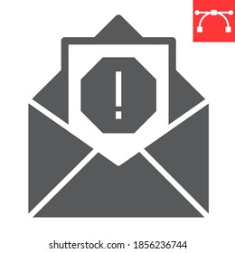 Email virus glyph icon, security and mail, spam sign vector graphics, editable stroke solid icon, eps 10