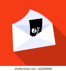 E-mail with virus icon in flat style isolated on white background. Hackers and hacking symbol stock vector illustration.