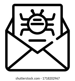 Email virus icon. Outline email virus vector icon for web design isolated on white background
