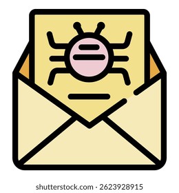 Email virus icon. Outline email virus vector icon color flat isolated