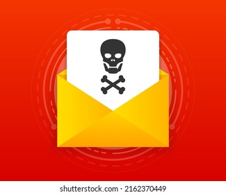 Email virus message. Alert on document. Scanning of problems. Vector illustration.
