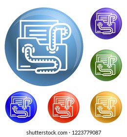 Email virus worm icons set vector 6 color isolated on white background