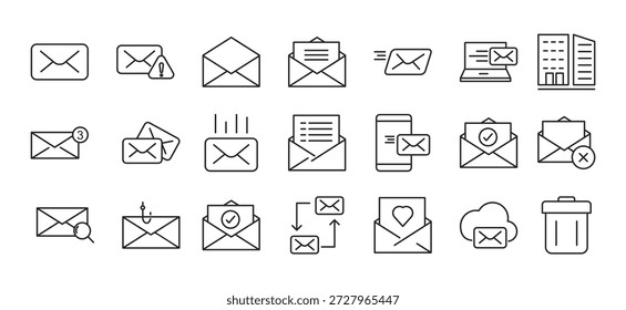 Conjunto de iconos de Anuncio de Web de correo electrónico esquema concepto de Ilustraciones vectoriales multiestilo
