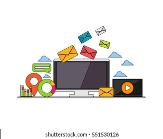 Email. Web banner email illustration. Email marketing. E-mail mutimedia message. Line icon.  Modern flat design for Web Banner , Website Element , or Web Template 