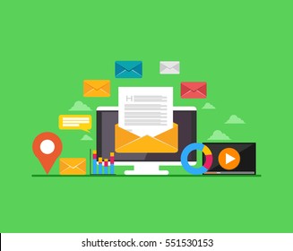 Email. Web banner email illustration. Email marketing. E-mail mutimedia message.  Modern flat design for Web Banner , Website Element , or Web Template 