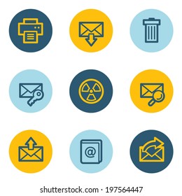 E-mail web icon set 2, blue and yellow circle buttons