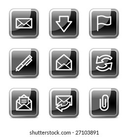 E-mail web icons, black square glossy buttons series