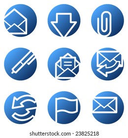 Iconos web de correo electrónico, serie de círculos azules