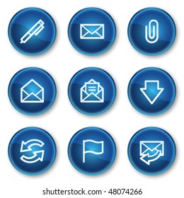 Iconos web de correo electrónico, botones de círculo azul