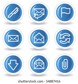 E-mail web icons, blue glossy circle buttons