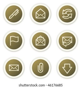 Iconos web de correo electrónico, series de botones de círculo marrón