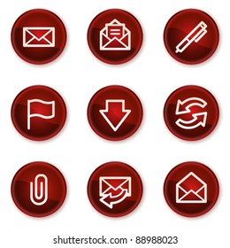 Iconos web de correo electrónico, botones de círculo rojo oscuro