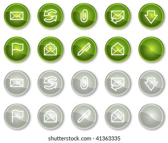 E-mail web icons, green and grey circle buttons series