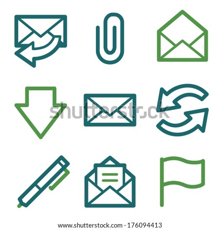 Email web icons, green line set