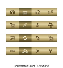 E-mail web icons on bronze bar. Vector file has layers, all icons in two versions are included.