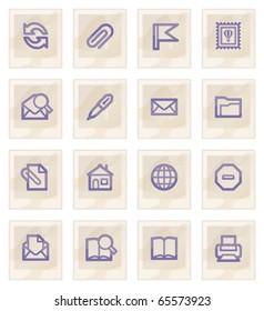 E-mail web icons on gray buttons.