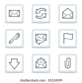 Iconos web de correo electrónico conjunto 1, botones cuadrados blancos
