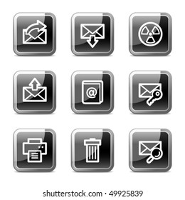 E-mail web icons set 2, black square glossy buttons series