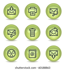 E-mail web icons set 2, green glossy circle buttons