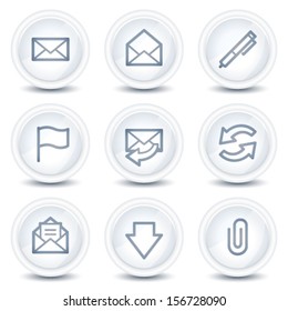 E-mail web icons, white glossy circle buttons
