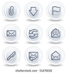 E-mail web icons, white glossy circle buttons
