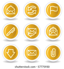E-mail web icons, yellow glossy circle buttons