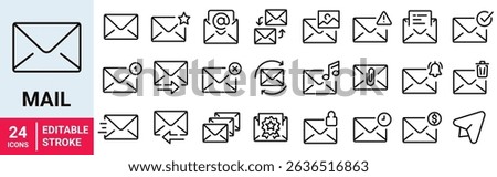Email web Line Icons. Mail message. Newsletter, Email document. Editable Stroke.