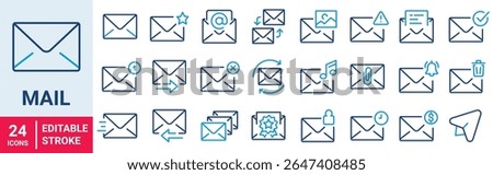 Email web Line Icons. Mail message. Newsletter, Email document. Editable Stroke.