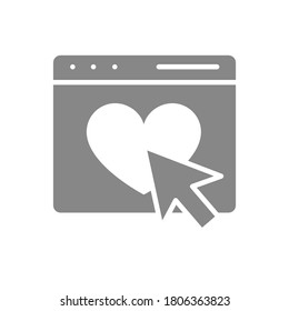 Correo electrónico, página web con el icono gris del cursor del corazón y la flecha. Satisfacción del cliente, símbolo de retroalimentación.