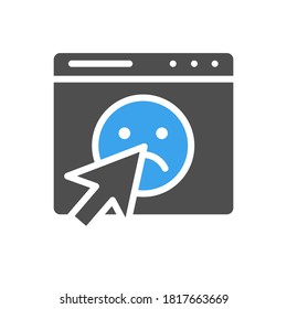 Email, webpage with sad face colored icon. Customer satisfaction, feedback, emoji rating in message symbol