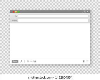 Email window. Blank text message frame interface interfaces for internet website on transparent background vector minimalist field screen image